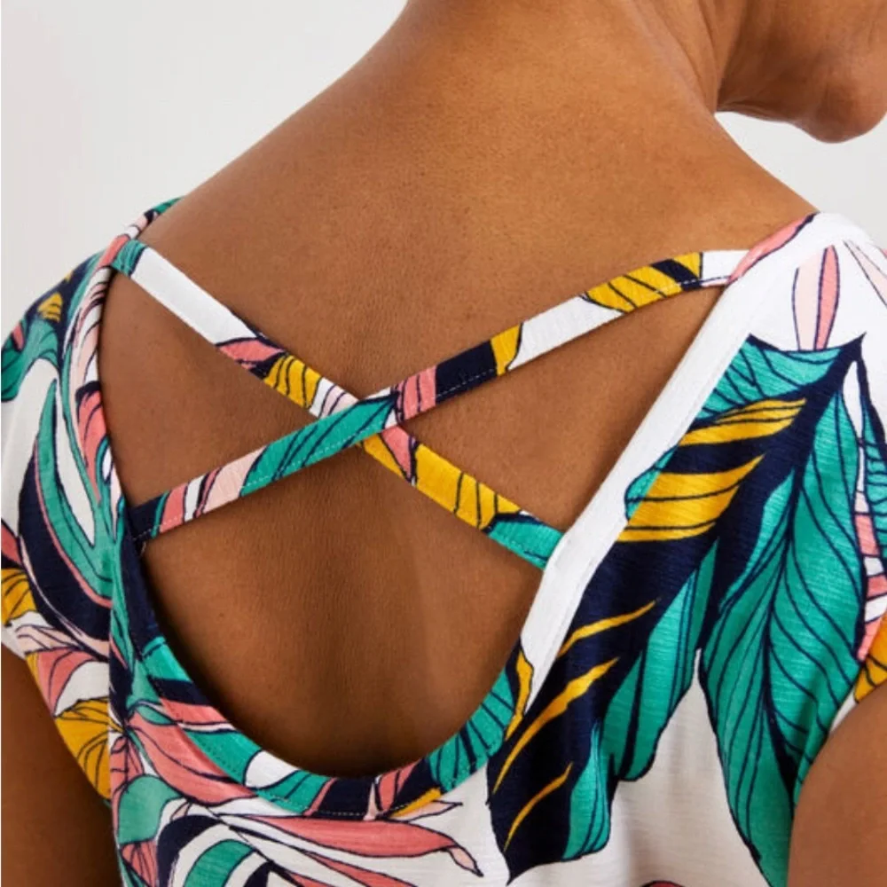 TALBOT’S COZY CRUSH CROSS BACK DRESS - TROPICAL FRONDS SIZE 2X - Picture 2 of 6